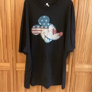 Disney Black Tee with Mickey Mouse and American Flag Design